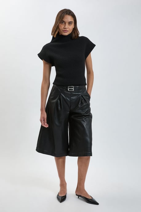 Faux Leather Tab Detail Shorts - Image 1