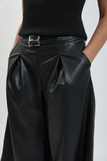 Faux Leather Tab Detail Shorts - Image 2