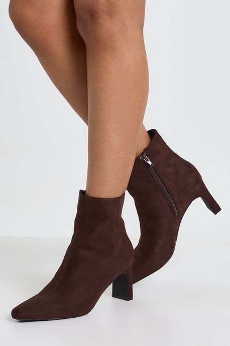 Wide Fit Low Heel Faux Suede Ankle Boots - Image 1