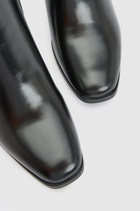 Joy Faux Leather Metal Trim High Block Heel High Leg Boots - Image 3