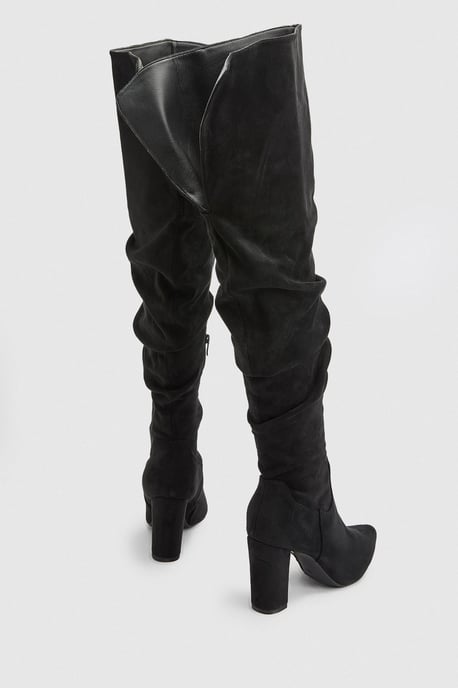 Mindy Wide Fit Faux Suede Block Heel Boots - Image 3