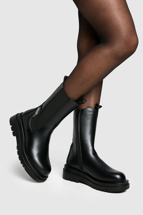 Chunky Cleated Calf High Chelsea Boots - Image 1