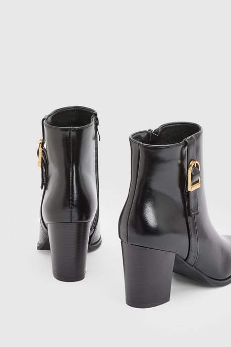 Sophie Faux Leather Buckle Detail Ankle Boots - Image 4