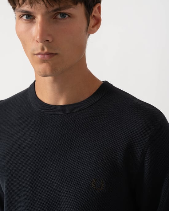 Regular Fit Long Sleeve Logo Detail Jumper in Navy - Image 3