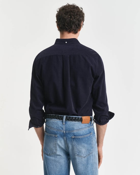 Regular Fit Long Sleeve Logo Detail Shirt in Navy - Image 2