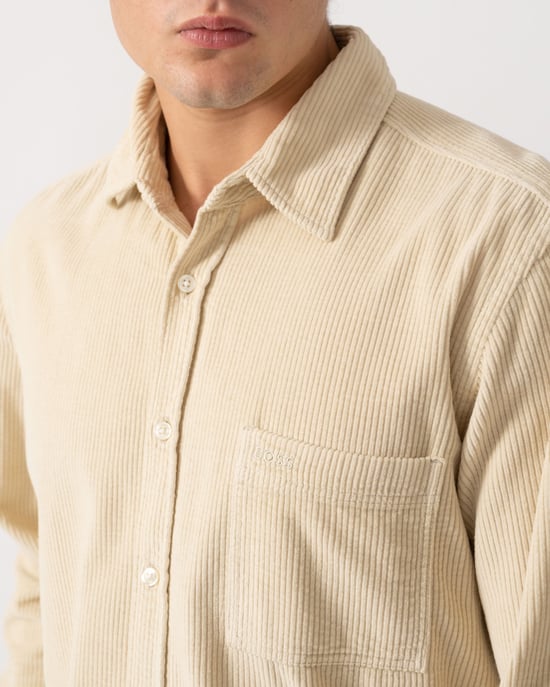 Regular Fit Long Sleeve Logo Detail Shirt in Ecru - Image 3