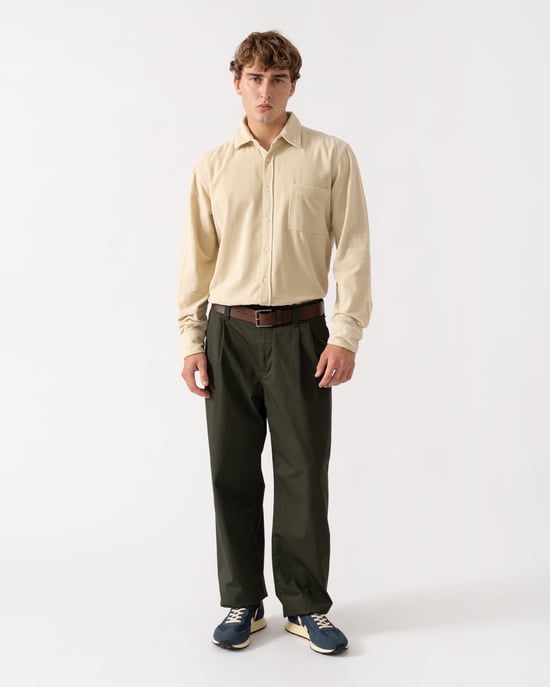 Regular Fit Long Sleeve Logo Detail Shirt in Ecru - Image 4