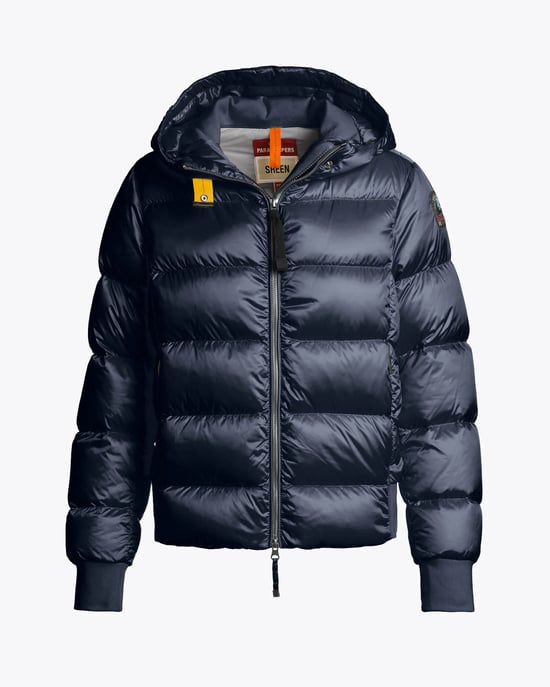 Mariah Adjustable Drawstring Hooded Down Bomber in Navy - Image 2