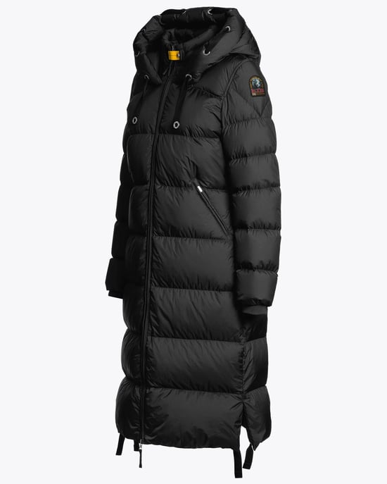 Panda Womens Hooded Down Coat Logo Detail Hooded Down Coat in Black - Image 2