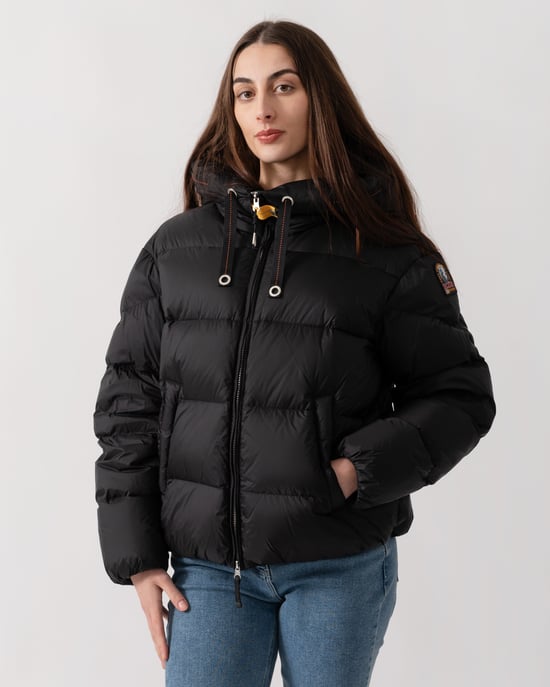 Hooded Down Adjustable Drawstring Hooded Down Jacket in Black - Image 1