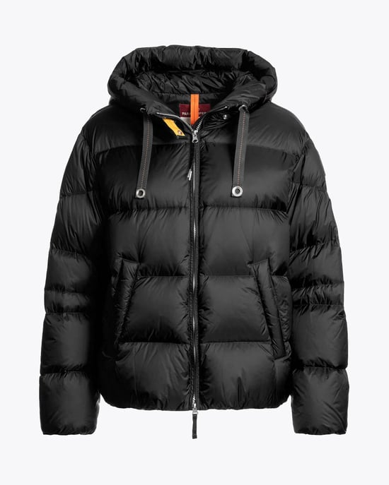 Hooded Down Adjustable Drawstring Hooded Down Jacket in Black - Image 2