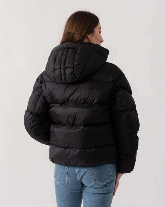 Hooded Down Adjustable Drawstring Hooded Down Jacket in Black - Image 3