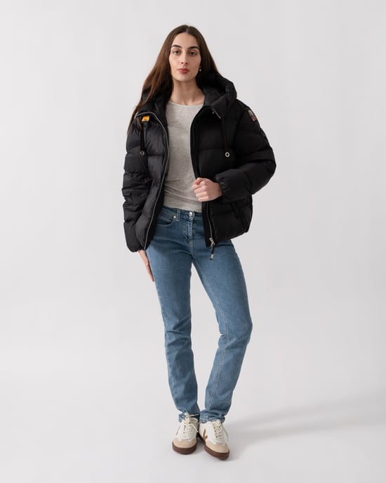 Hooded Down Adjustable Drawstring Hooded Down Jacket in Black - Image 5