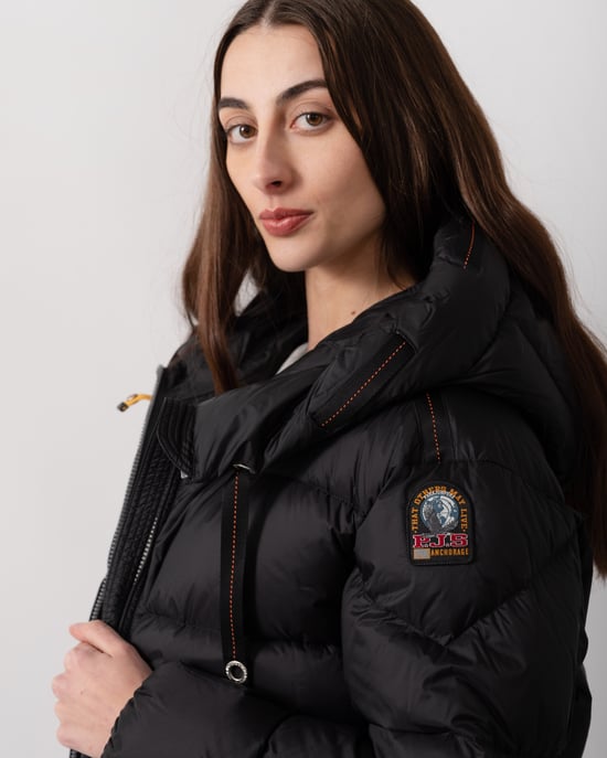 Hooded Down Adjustable Drawstring Hooded Down Jacket in Black - Image 6