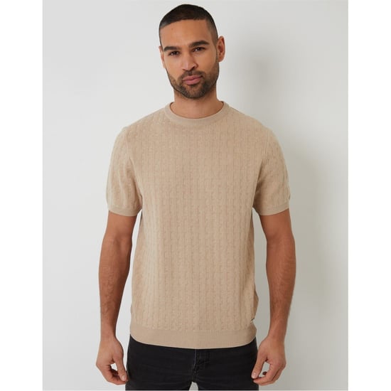 Men's Threadbare Crew Neck Short Sleeve Regular Fit T-Shirt in Beige - Image 1