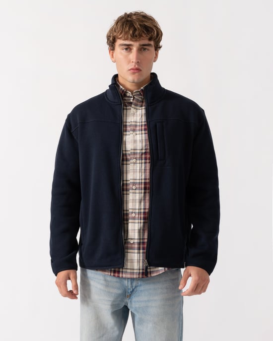 Regular Fit Long Sleeve Logo Detail Lightweight Jacket in Navy - Image 1