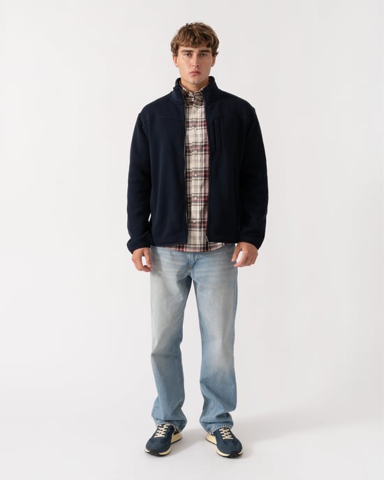 Regular Fit Long Sleeve Logo Detail Lightweight Jacket in Navy - Image 4