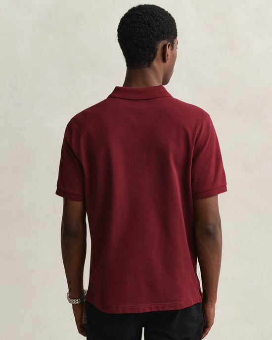 Regular Fit Short Sleeve Logo Detail Polo Shirt in Burgundy - Image 2
