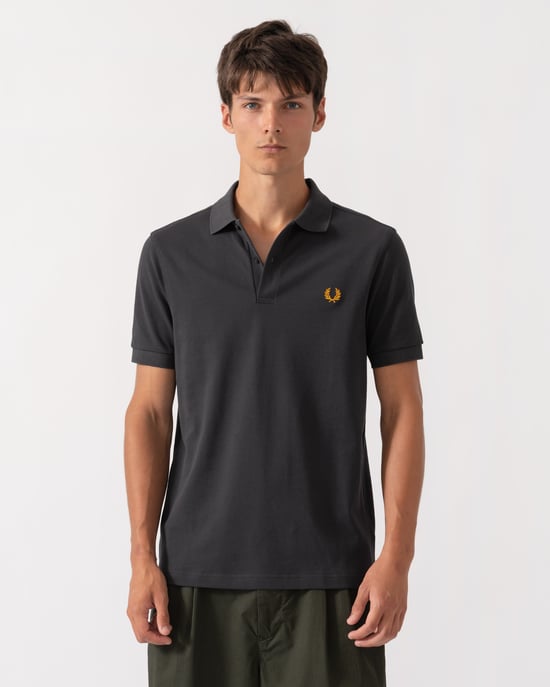 Regular Fit Short Sleeve Straight Hem Polo Shirt in Charcoal - Image 1