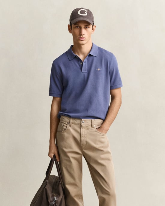 Regular Fit Short Sleeve Logo Detail Polo Shirt in Blue - Image 3