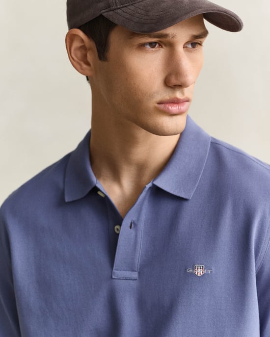 Regular Fit Short Sleeve Logo Detail Polo Shirt in Blue - Image 4
