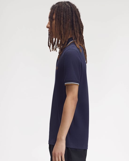 Regular Fit Short Sleeve Logo Detail Polo Shirt in Navy - Image 2