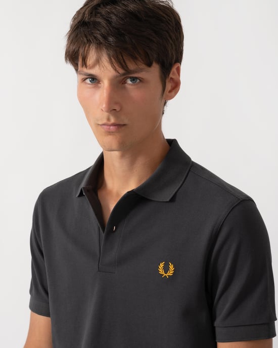 Regular Fit Short Sleeve Straight Hem Polo Shirt in Charcoal - Image 3