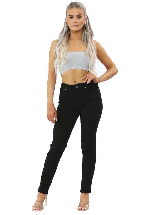 Womens Skinny Fit Stretch High Waist Denim Jeans Black - Image 1