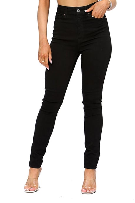 Womens Skinny Fit Stretch High Waist Denim Jeans Black - Image 2