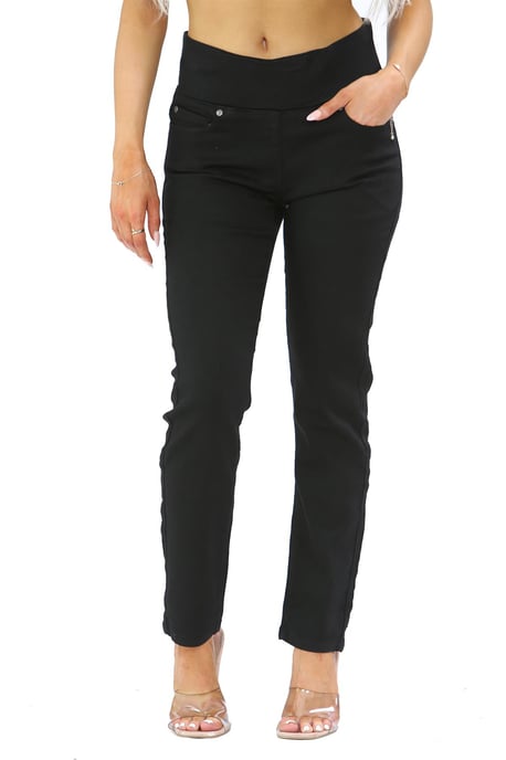 Womens Elasticated Waist Tummy Control Jeans in Black - Image 1