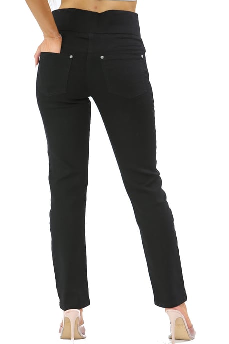 Womens Elasticated Waist Tummy Control Jeans in Black - Image 2