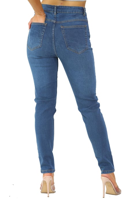 Womens Skinny Fit Stretch High Waist Denim Jeans Blue - Image 3