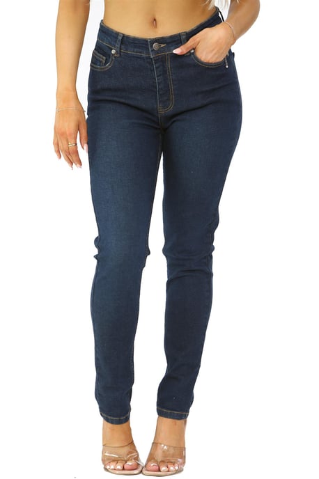 Womens Skinny Fit Stretch High Waist Denim Jeans Dark Blue - Image 2