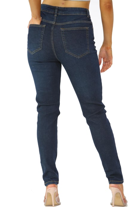 Womens Skinny Fit Stretch High Waist Denim Jeans Dark Blue - Image 3