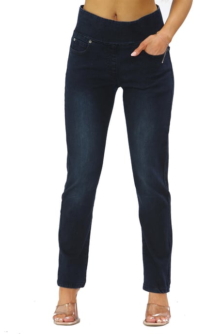 Womens Elasticated Waist Tummy Control Jeans in Dark Blue - Image 1