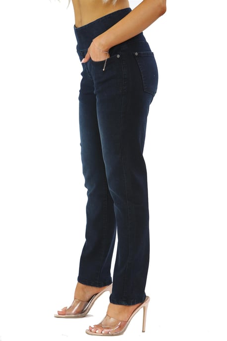 Womens Elasticated Waist Tummy Control Jeans in Dark Blue - Image 3