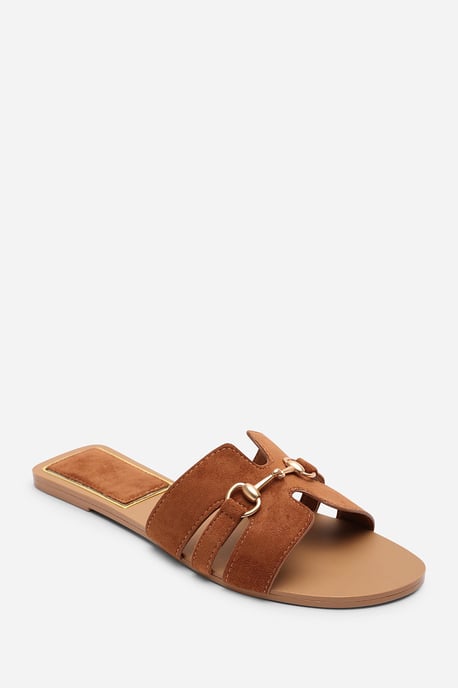 Dorina Embellished Dark Brown Suede Slide On Sandals - Image 3
