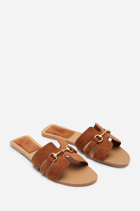 Dorina Embellished Dark Brown Suede Slide On Sandals - Image 4