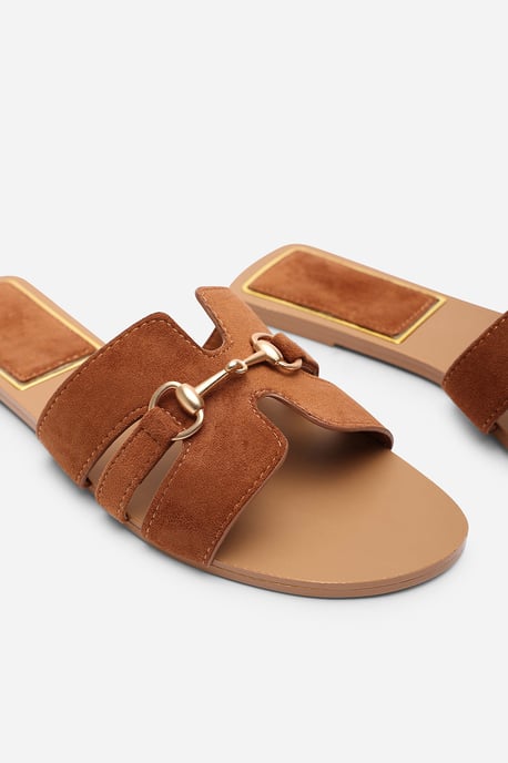 Dorina Embellished Dark Brown Suede Slide On Sandals - Image 5