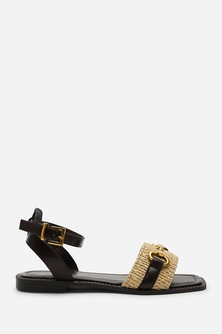 Where's That From Catelyn PU Straw Detail Strap Sandals with Buckle Closure - Image 3