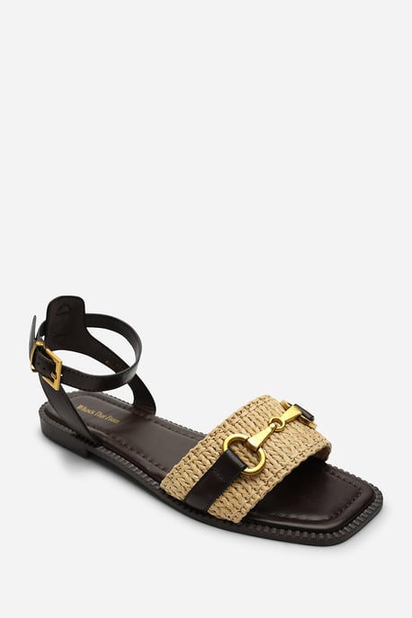 Where's That From Catelyn PU Straw Detail Strap Sandals with Buckle Closure - Image 4