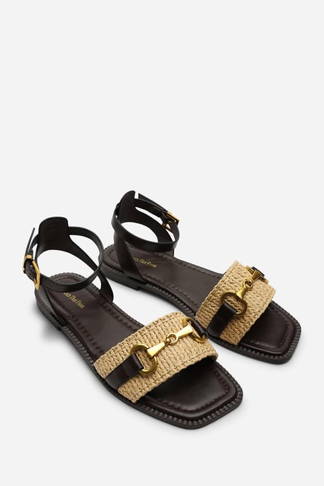 Where's That From Catelyn PU Straw Detail Strap Sandals with Buckle Closure - Image 5