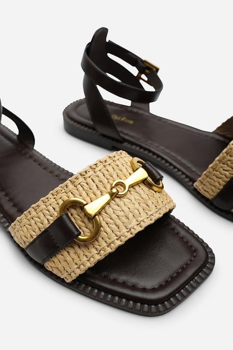 Where's That From Catelyn PU Straw Detail Strap Sandals with Buckle Closure - Image 6