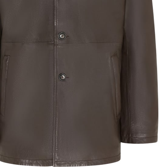 Men's Brown Leather Long Collared Car Coat Jacket - Charles - Image 6