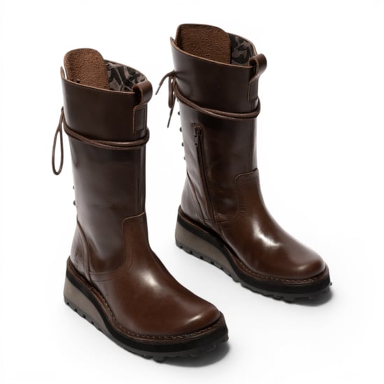 Fly London Women's Brown Leather Long Boots till mitten av vaden - HEIG229 - Image 2