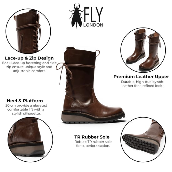 Fly London Women's Brown Leather Long Boots till mitten av vaden - HEIG229 - Image 3