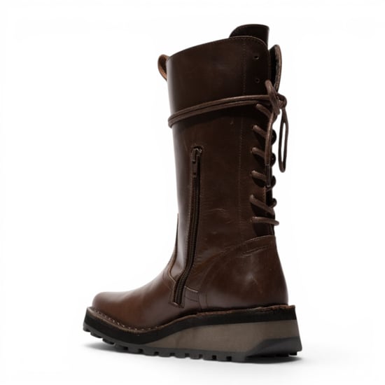 Fly London Women's Brown Leather Long Boots till mitten av vaden - HEIG229 - Image 4