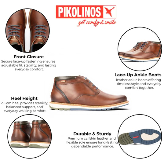 Pikolinos Men's Brown Leather Lace-Up Ankle Smart Boots - Berna - Image 3