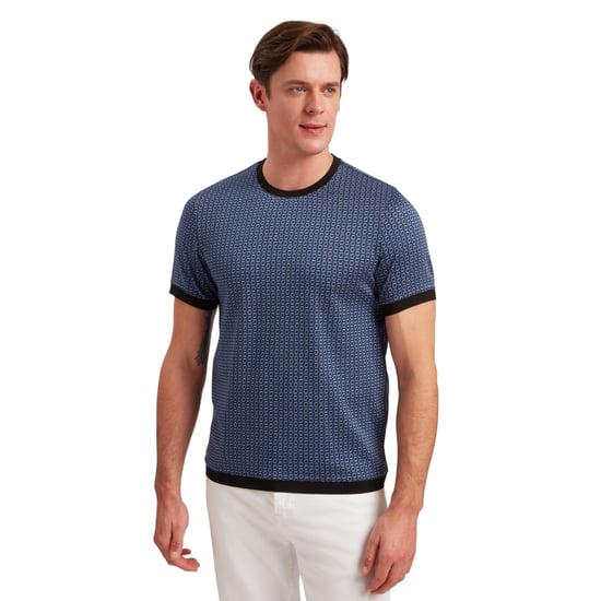 Men's Ted Baker Regular Fit Geographic Print Crew Neck T-Shirt in Dk-Blue - Image 4