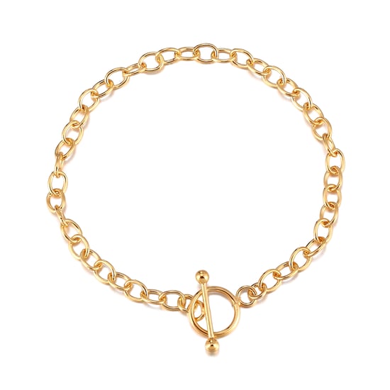 7.5" Rolled Gold Elongated Link T-Bar Bracelet - Image 1